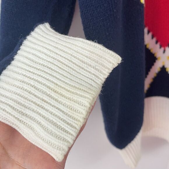 VINTAGE La Mode White Argyle V Neck Sweater Size M - Picture 7 of 7